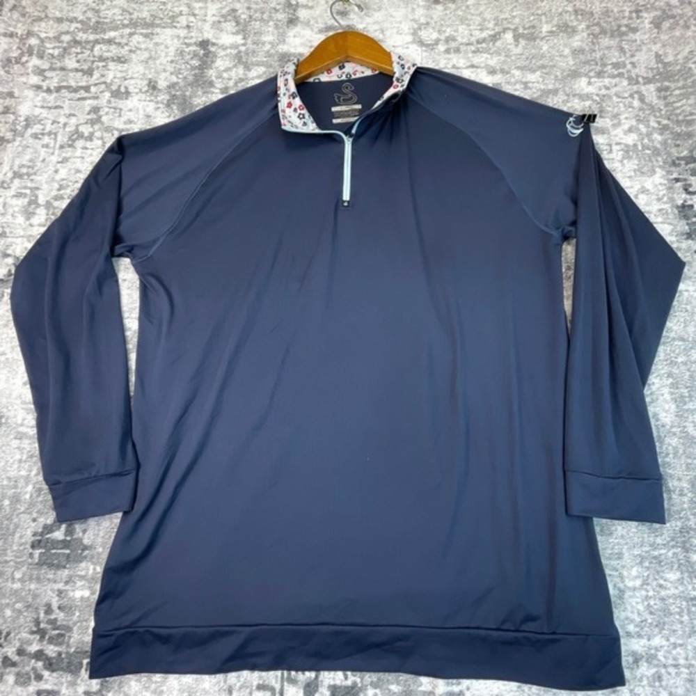 Swannies Womens Navy Blue Floral‎ Collar 1/4 Zip Golf Pullover Sweatshirt XL